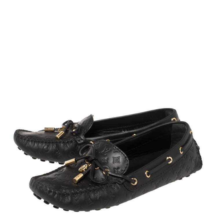 Pre Owned Louis Vuitton Black Monogram Leather Gloria Flat Loafers Size 37