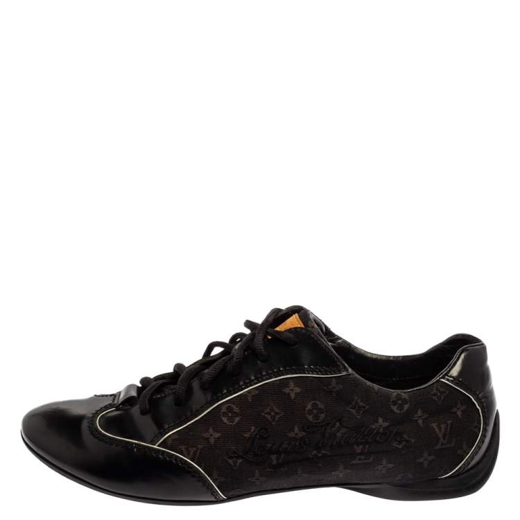 Pre Owned Louis Vuitton Black Monogram Canvas and Leather Mini Lin Lace Sneakers Size 39