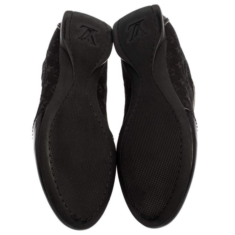 Pre Owned Louis Vuitton Black Monogram Canvas and Leather Mini Lin Lace Sneakers Size 39