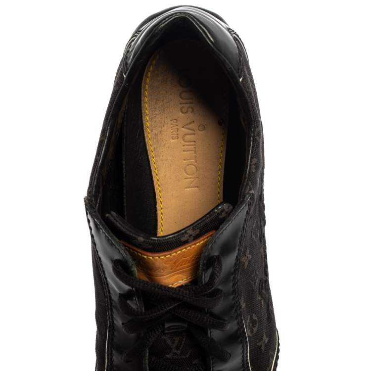 Pre Owned Louis Vuitton Black Monogram Canvas and Leather Mini Lin Lace Sneakers Size 39