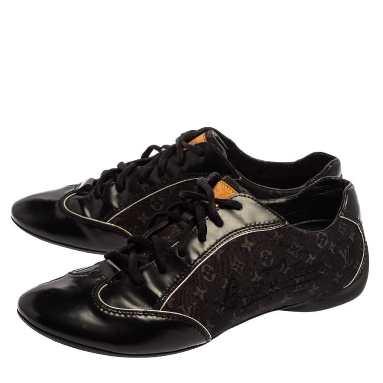 Pre Owned Louis Vuitton Black Monogram Canvas and Leather Mini Lin Lace Sneakers Size 39