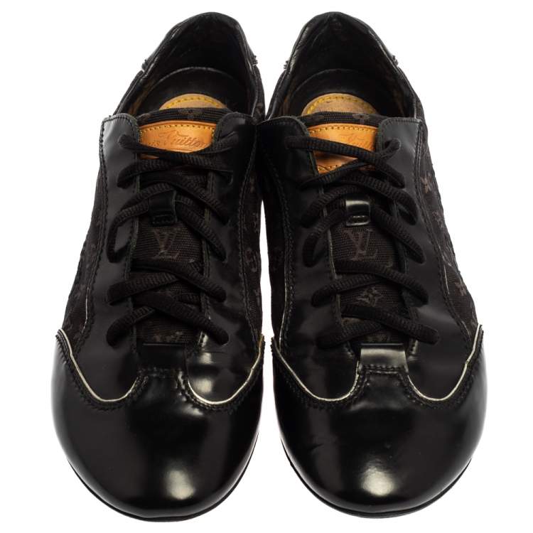 Pre Owned Louis Vuitton Black Monogram Canvas and Leather Mini Lin Lace Sneakers Size 39