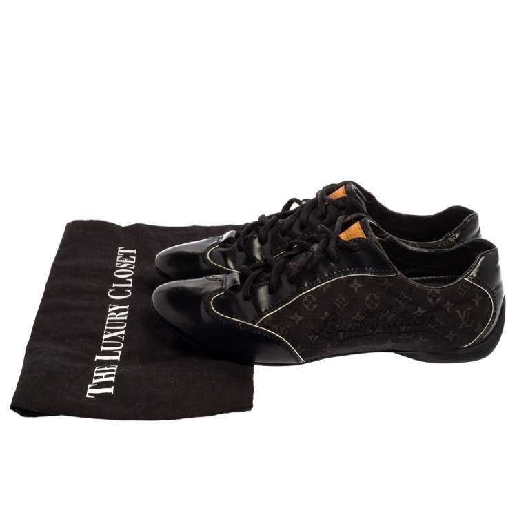 Pre Owned Louis Vuitton Black Monogram Canvas and Leather Mini Lin Lace Sneakers Size 39