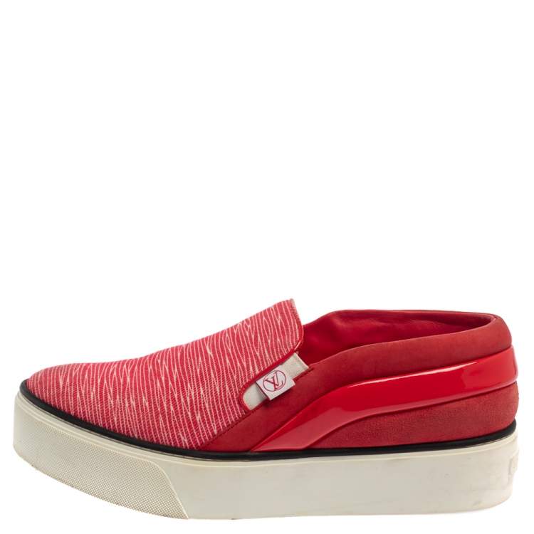 Louis Vuitton Red Canvas And Leather Slip On Sneaker Size 37 Louis