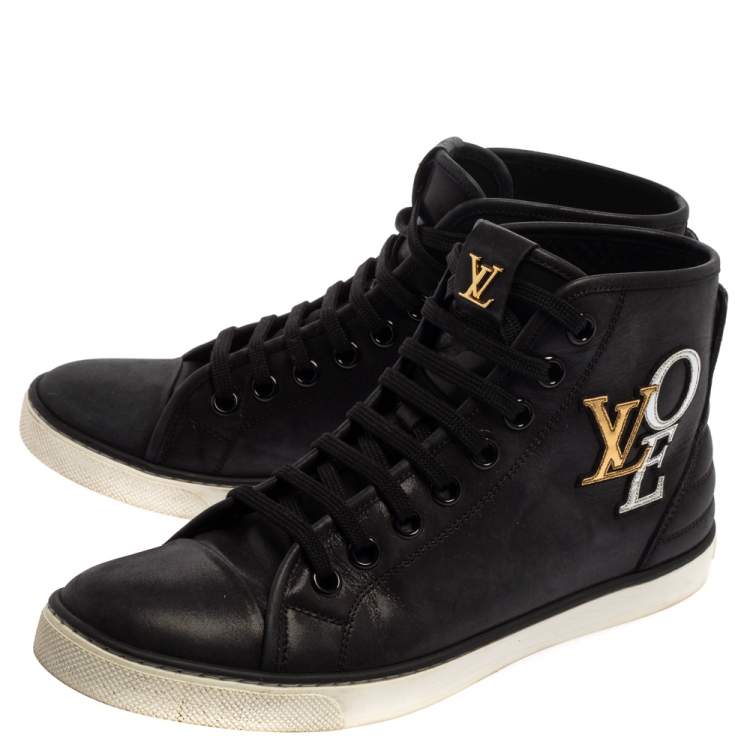 مملوكة مسبقًا Louis Vuitton Black Leather Punchy Love Patch High Top Sneakers Size 38.5