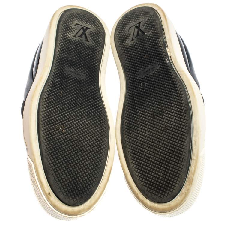 Pre Owned Louis Vuitton Blue Monogram Denim And Leather Tempo Slip-On Sneakers Size 37.5