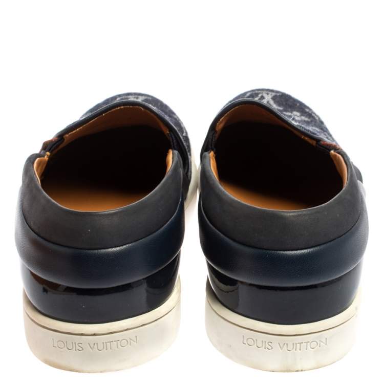Pre Owned Louis Vuitton Blue Monogram Denim And Leather Tempo Slip-On Sneakers Size 37.5