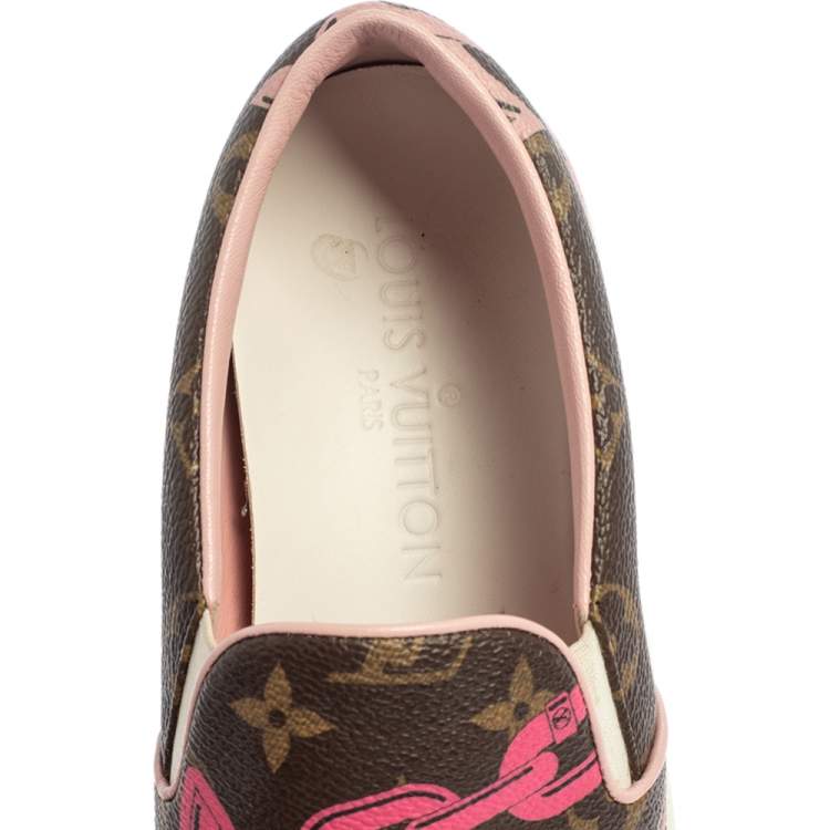 Pre Owned Louis Vuitton Brown Monogram Canvas Chain Print Harbor Slip on Sneakers Size 36