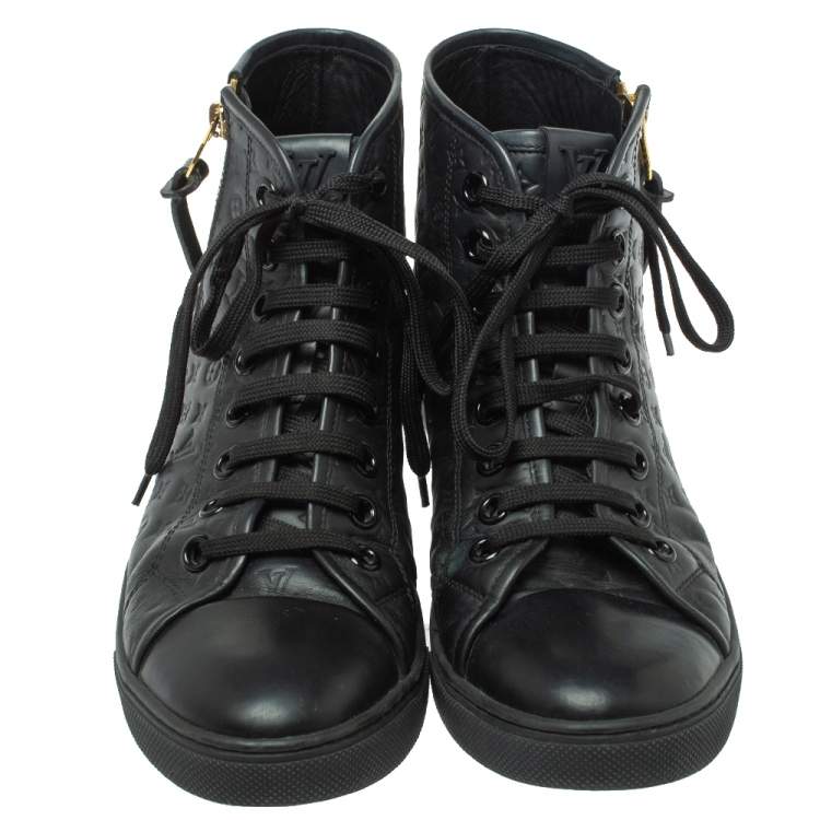 Pre Owned Louis Vuitton Black Monogram Empreinte Leather Punchy High Top Sneakers Size 39