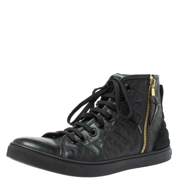 Louis Vuitton Black Monogram Satin and Suede Leather Sneakers Size