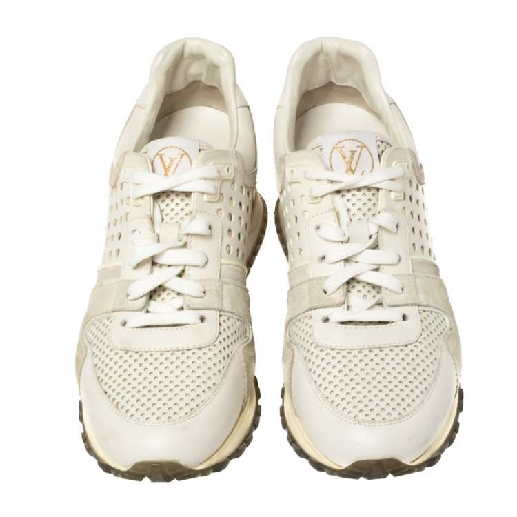 Pre Owned Louis Vuitton White Ivory Leather And Grey Suede Run Away Lace Up Sneakers Size 37