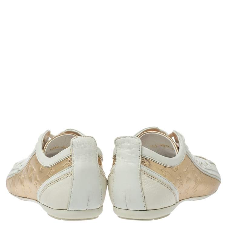 مملوكة مسبقًا Louis Vuitton White And Golden Leather Impulsion Sneaker Size 36.5