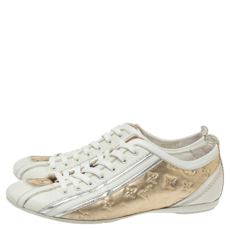 مملوكة مسبقًا Louis Vuitton White And Golden Leather Impulsion Sneaker Size 36.5