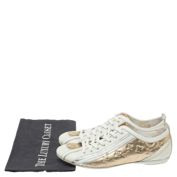 مملوكة مسبقًا Louis Vuitton White And Golden Leather Impulsion Sneaker Size 36.5