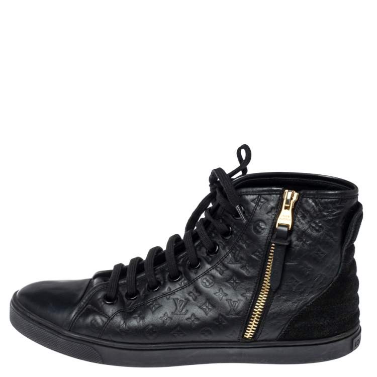 Pre Owned Louis Vuitton Black Monogram Empreinte Leather And Suede Punchy High Top Sneakers Size 38
