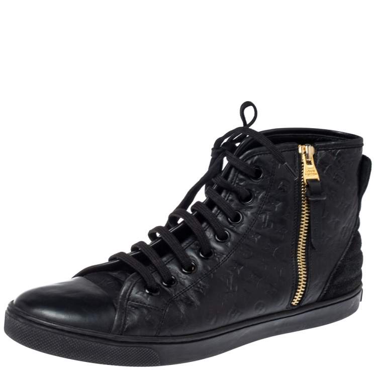 Pre Owned Louis Vuitton Black Monogram Empreinte Leather And Suede Punchy High Top Sneakers Size 38