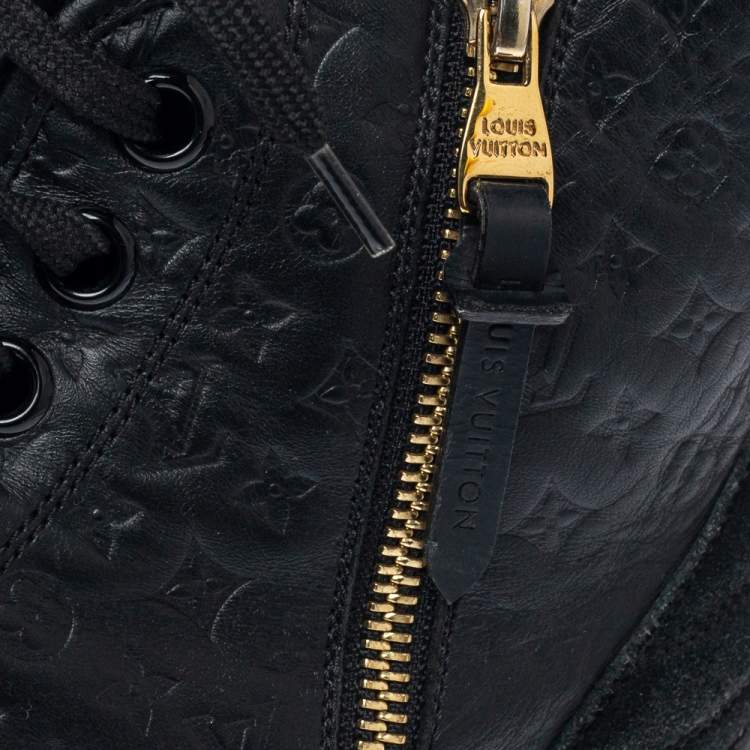 Pre Owned Louis Vuitton Black Monogram Empreinte Leather And Suede Punchy High Top Sneakers Size 38
