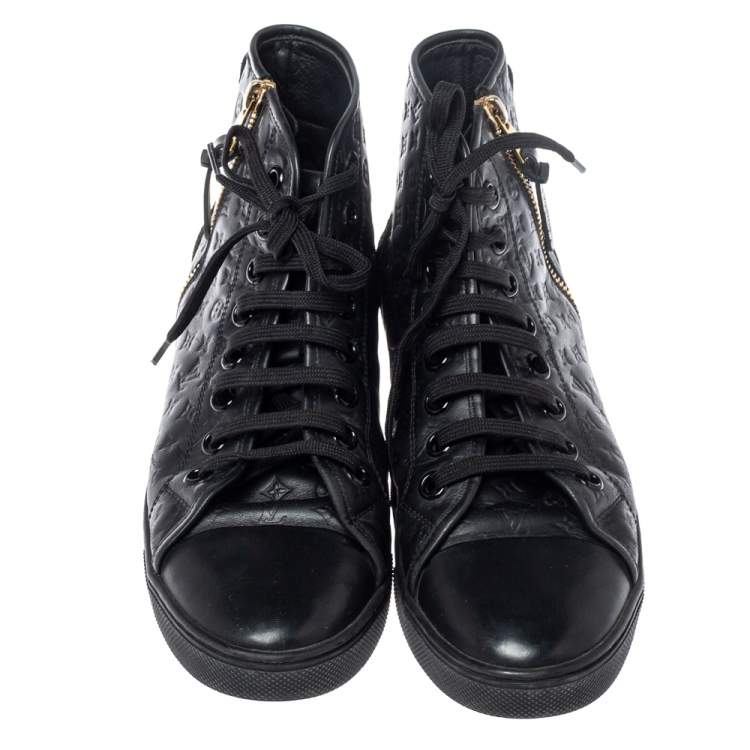 Pre Owned Louis Vuitton Black Monogram Empreinte Leather And Suede Punchy High Top Sneakers Size 38