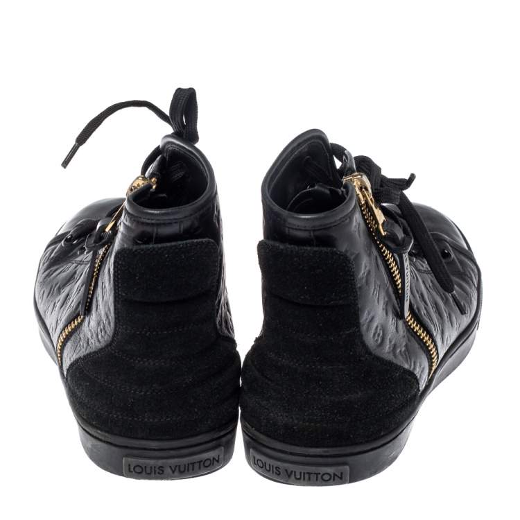 Pre Owned Louis Vuitton Black Monogram Empreinte Leather And Suede Punchy High Top Sneakers Size 38