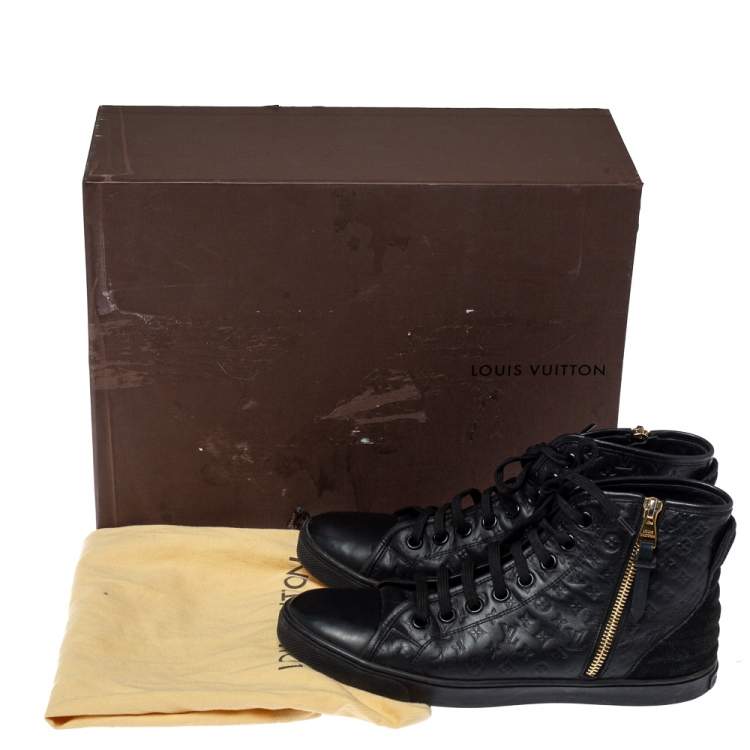 Pre Owned Louis Vuitton Black Monogram Empreinte Leather And Suede Punchy High Top Sneakers Size 38
