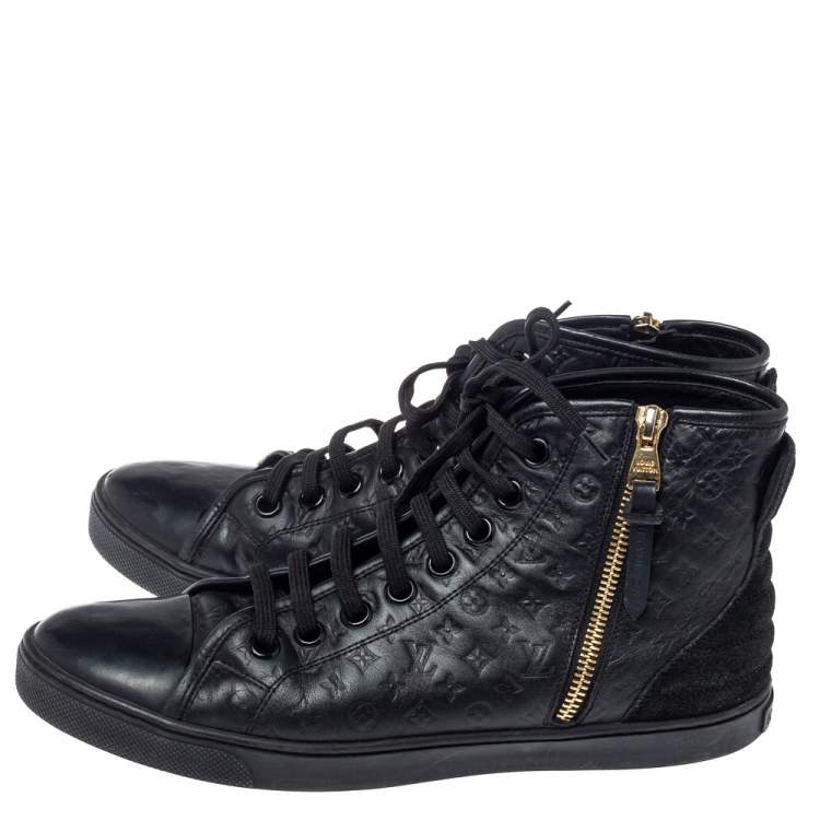 Pre Owned Louis Vuitton Black Monogram Empreinte Leather And Suede Punchy High Top Sneakers Size 38