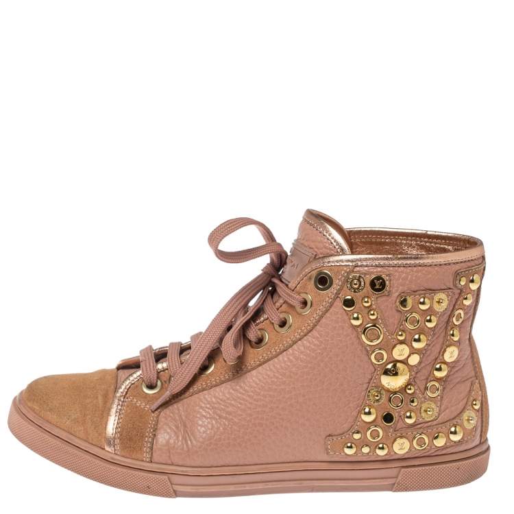 Louis Vuitton Pink Leather And Suede Studded Punchy Hight Top Sneakers Size  37 Louis Vuitton