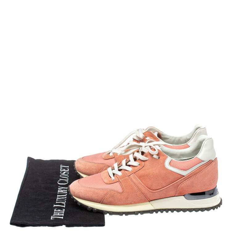 Pre Owned Louis Vuitton Peach Suede and Mesh Lace Up Sneakers Size 37