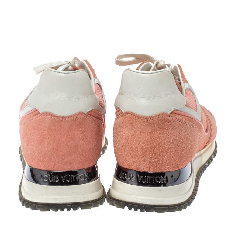 Pre Owned Louis Vuitton Peach Suede and Mesh Lace Up Sneakers Size 37