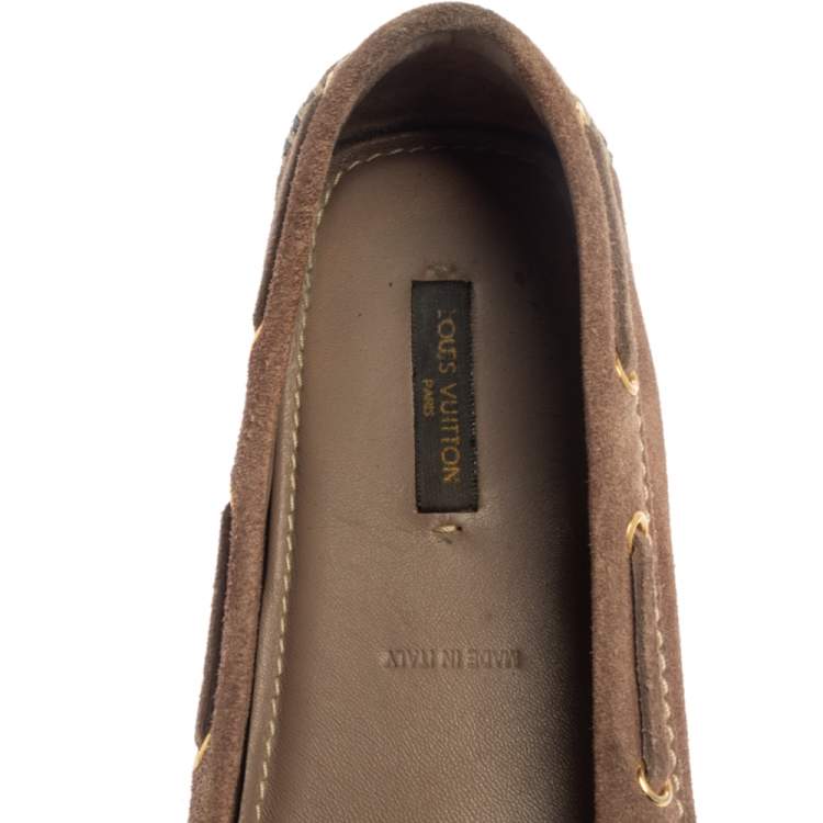 Pre Owned Louis Vuitton Brown Suede Bow Fringe Loafers Size 37