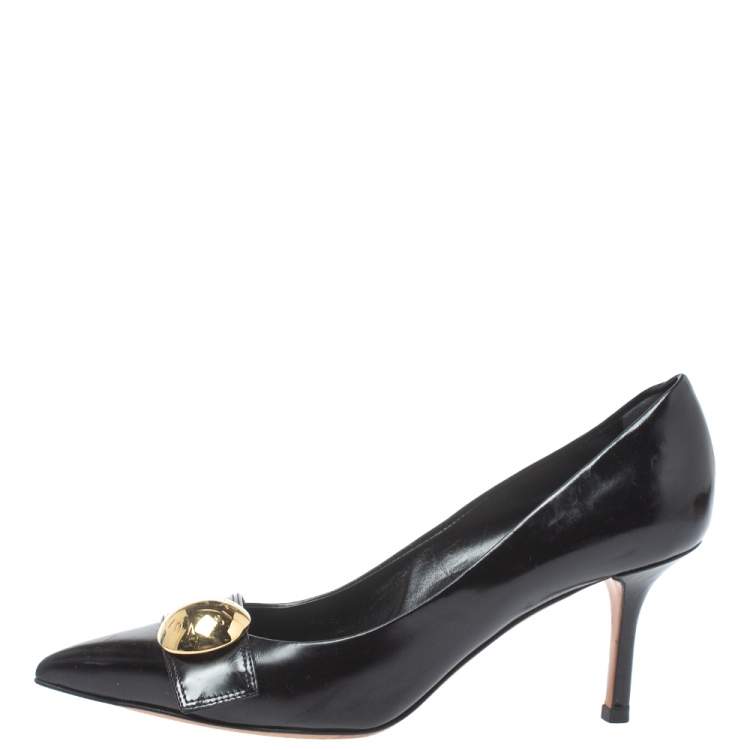 Pre Owned Louis Vuitton Black Leather Pointed Toe Pumps Size 36.5