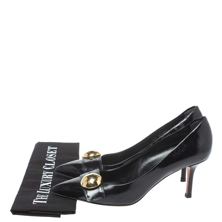 Pre Owned Louis Vuitton Black Leather Pointed Toe Pumps Size 36.5