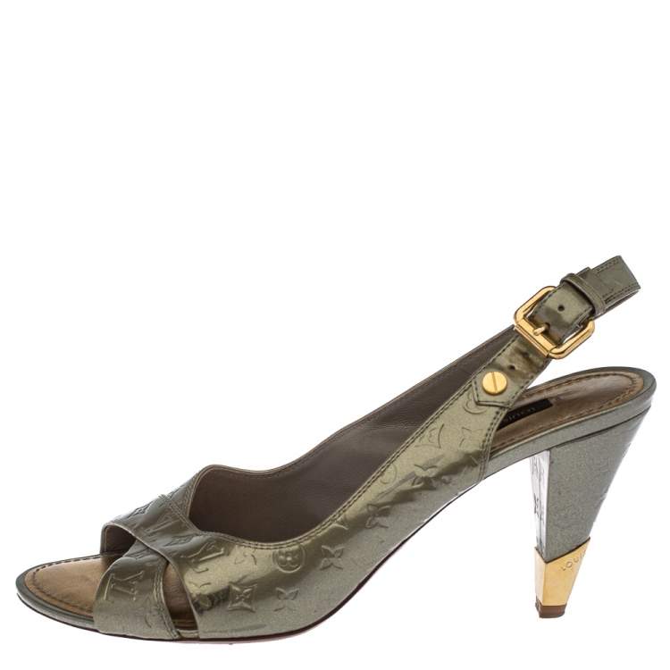 Pre Owned Louis Vuitton Grey Monogram Patent Leather No Doubt! Slingback Sandals Size 37
