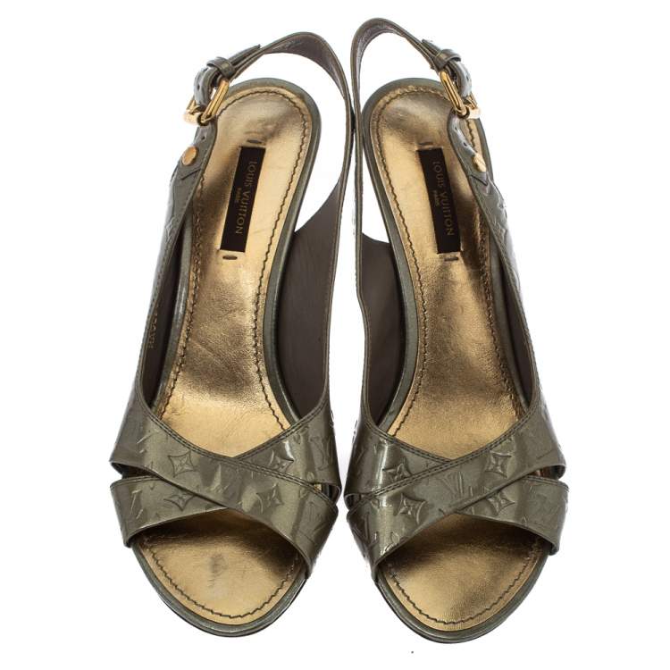 Pre Owned Louis Vuitton Grey Monogram Patent Leather No Doubt! Slingback Sandals Size 37
