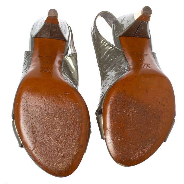 Pre Owned Louis Vuitton Grey Monogram Patent Leather No Doubt! Slingback Sandals Size 37