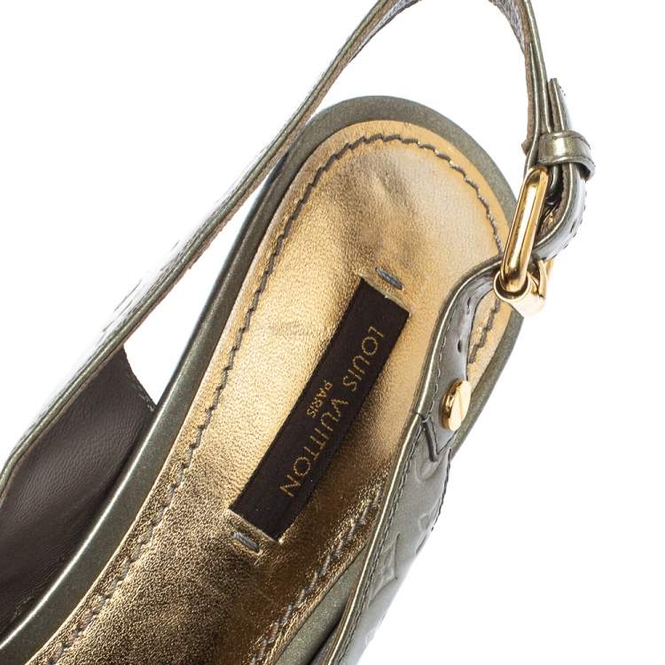 Pre Owned Louis Vuitton Grey Monogram Patent Leather No Doubt! Slingback Sandals Size 37