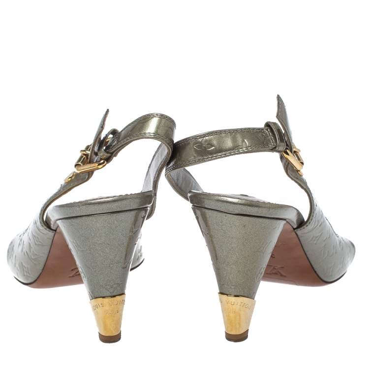 Pre Owned Louis Vuitton Grey Monogram Patent Leather No Doubt! Slingback Sandals Size 37