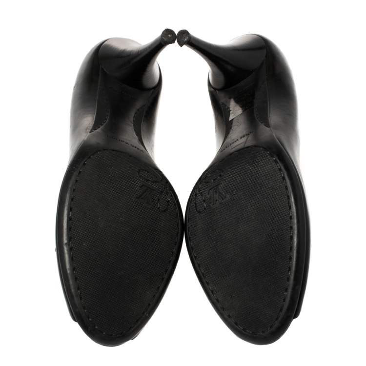 Pre Owned Louis Vuitton Black Leather Peep Toe Pumps Size 38.5