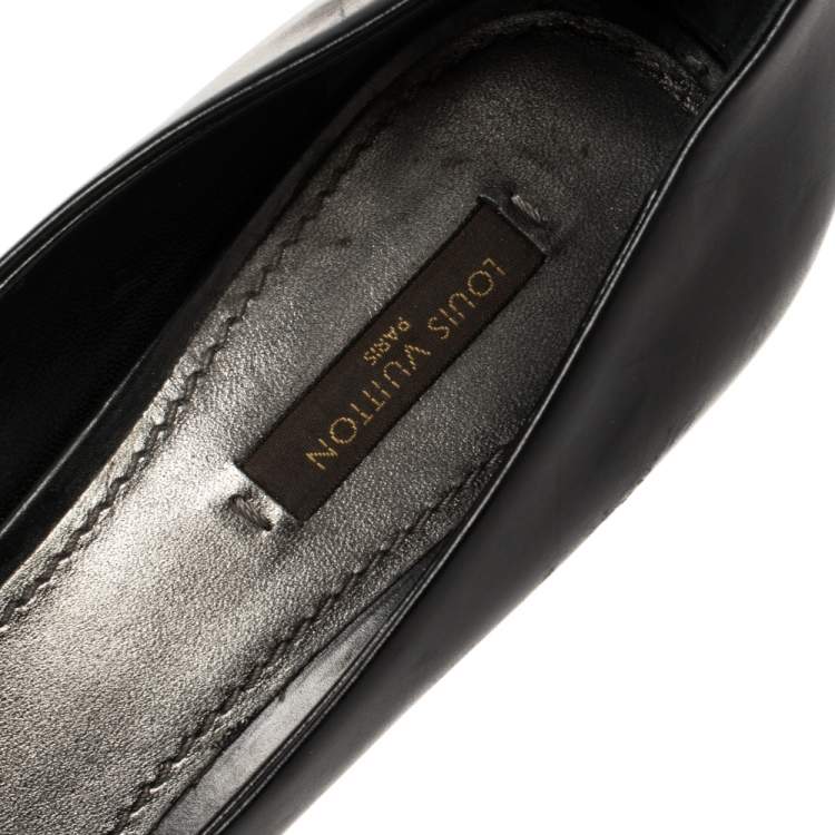 Pre Owned Louis Vuitton Black Leather Peep Toe Pumps Size 38.5