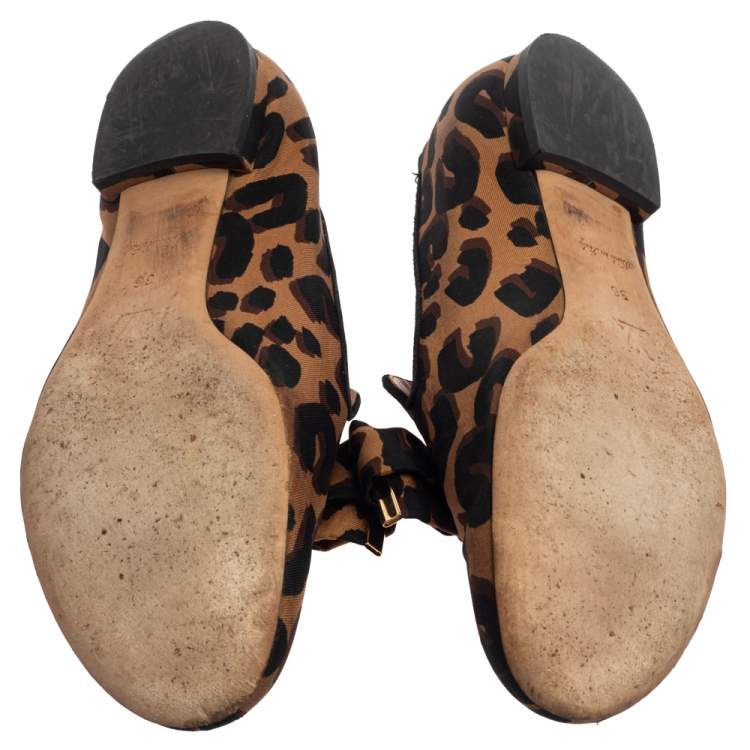 Pre Owned Louis Vuitton Brown Leopard Printed Canvas Bow Detail Smoking Slippers Size 36