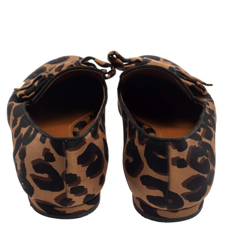 Pre Owned Louis Vuitton Brown Leopard Printed Canvas Bow Detail Smoking Slippers Size 36