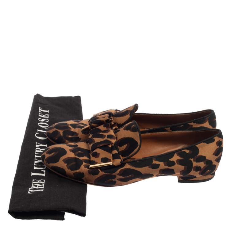 Pre Owned Louis Vuitton Brown Leopard Printed Canvas Bow Detail Smoking Slippers Size 36