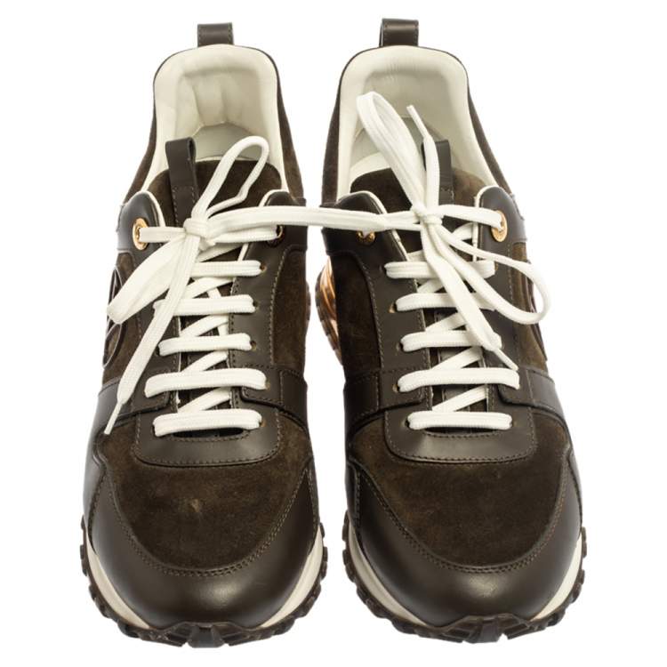 Pre Owned Louis Vuitton Military Green Leather And Suede Run Away  Sneakers Size 39