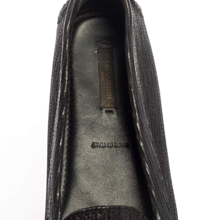 Pre Owned Louis Vuitton Black Epi Leather Logo Slip On Loafers Size 38