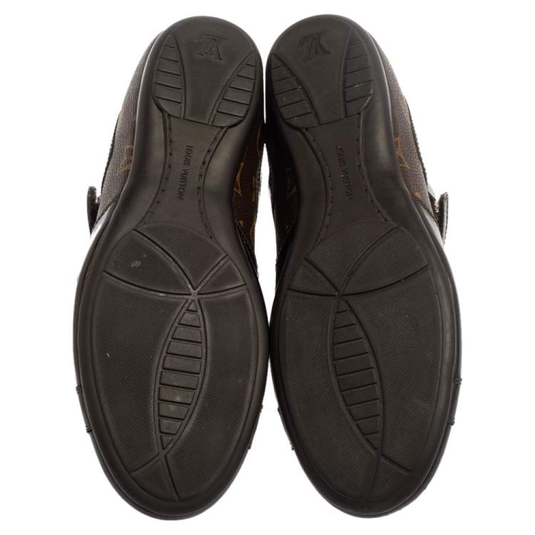 Pre Owned Louis Vuitton Brown Monogram Canvas And Patent Leather Low Top Sneakers Size 36 