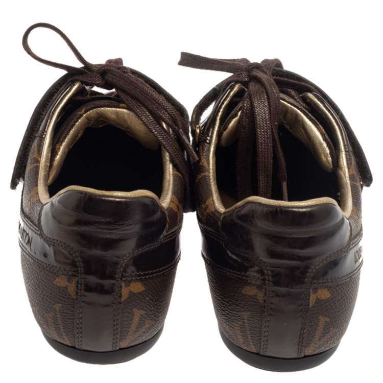 Pre Owned Louis Vuitton Brown Monogram Canvas And Patent Leather Low Top Sneakers Size 36 