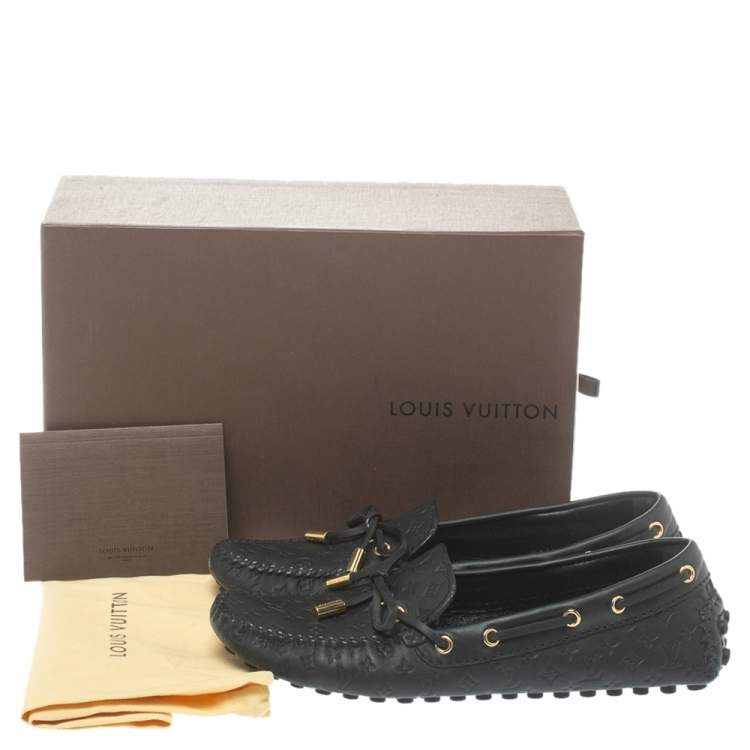Pre Owned Louis Vuitton Black Monogram Empreinte Leather Gloria Flat Loafers Size 36.5