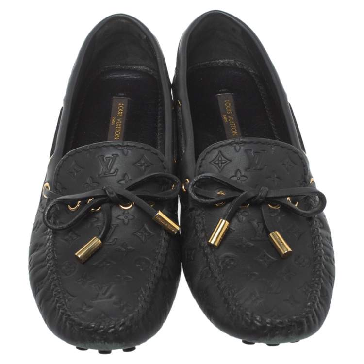 Pre Owned Louis Vuitton Black Monogram Empreinte Leather Gloria Flat Loafers Size 36.5