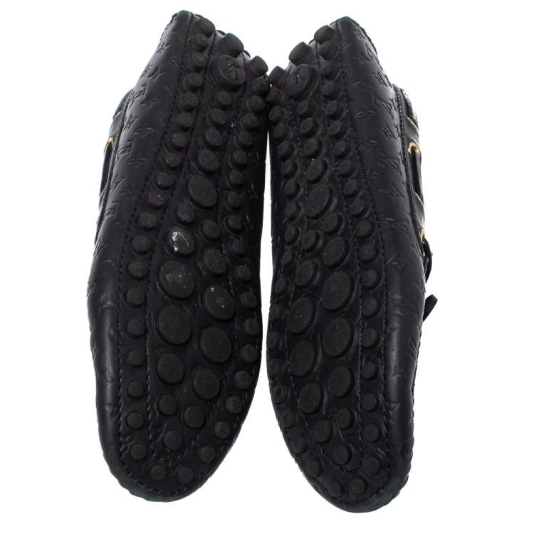 Pre Owned Louis Vuitton Black Monogram Empreinte Leather Gloria Loafers Size 37.5