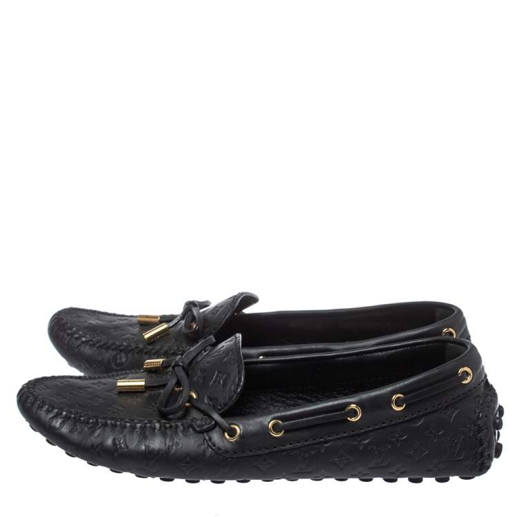 Pre Owned Louis Vuitton Black Monogram Empreinte Leather Gloria Loafers Size 37.5
