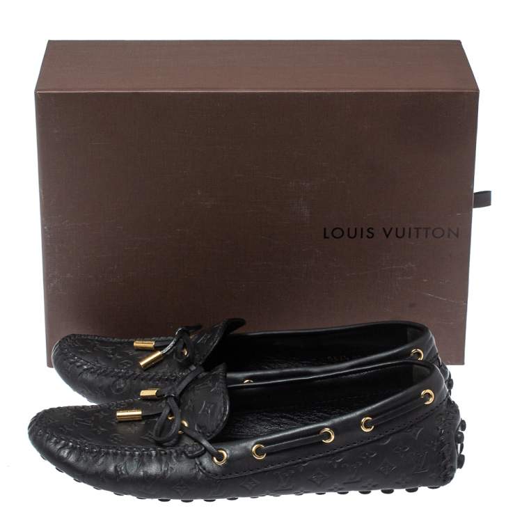 Pre Owned Louis Vuitton Black Monogram Empreinte Leather Gloria Loafers Size 37.5